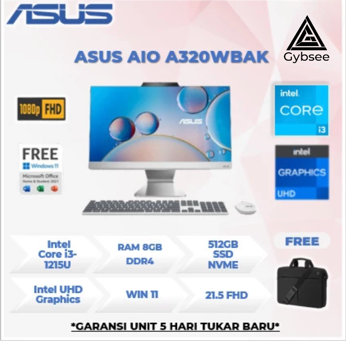 PC AIO ASUS A320 CORE I3 GEN 12 RAM 8GB 512GB 21,5 Full HD IPS - SSD 256GB