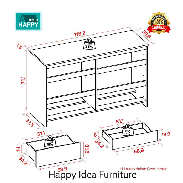 Bufet Laci Minimalis Elegan 120 cm Drawer Sideboard Rak Kabinet Minimalis Serbaguna Linus CH3+3 Linus CH 3+3