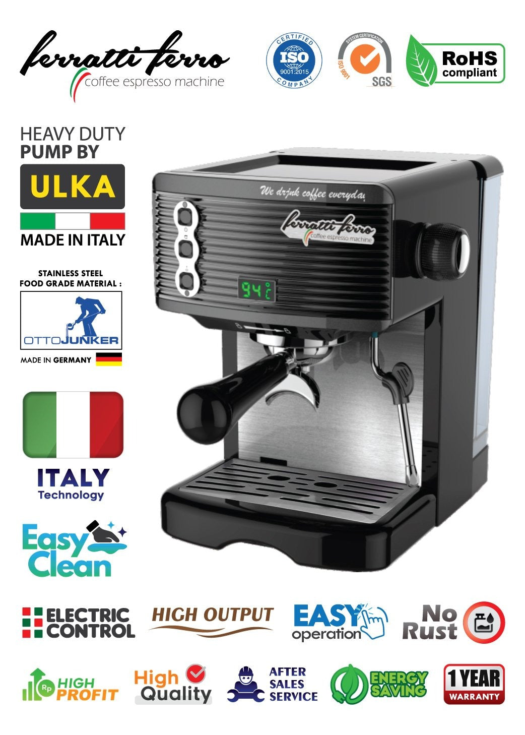 Ferratti Ferro Espresso Machine Coffee FCM3601