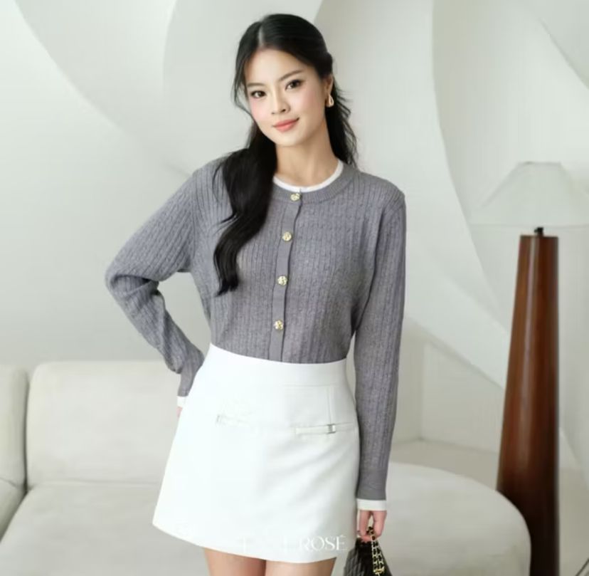 [EastRose] Blanche Cardigan | Cardigan Rajut Wanita | Kancing Kristal Elegan Old Money