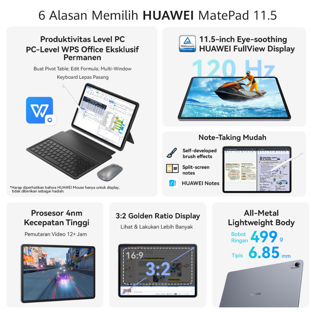 HUAWEI MatePad 11.5" Tablet [8+128GB] | PC-Level Productivity | 120Hz 3:2 Display | Detachable