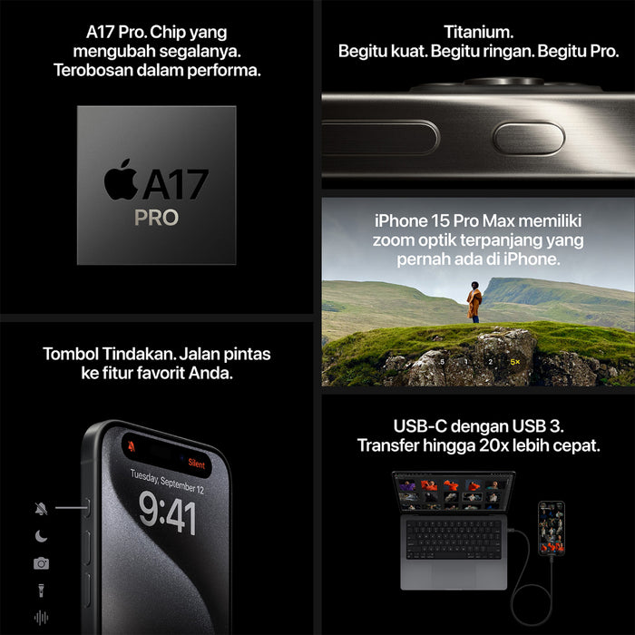 Apple iPhone 15 Pro 128GB, Black Titanium Garansi Resmi iBox