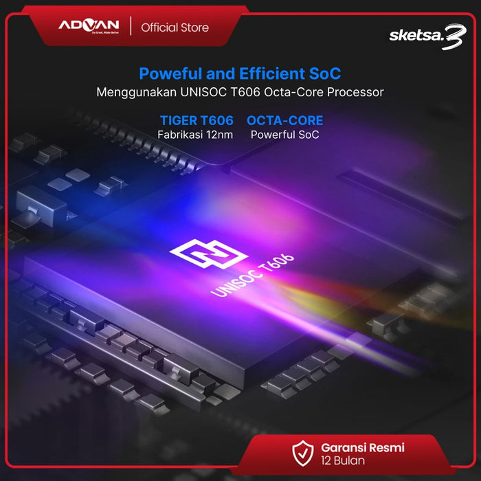 Advan Tab Sketsa 3 Layar 10.1” HD IPS 128GB+RAM 6GB Tiger T606 Android 13 Dual Sim Card Free Keyboard & Stylus Pen