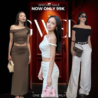 ELEVENBASIC - GWEN SET | ONE SET & TOP ONLY | SETELAN WANITA ONE SHOULDER OFF SHOULDER STRETCHY BISA DIBELI