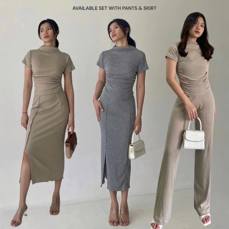 [ELEVENBASIC] EMMA KNIT SET | ONE SET TURTLE NECK | SETELAN WANITA ROK & CELANA RAJUT