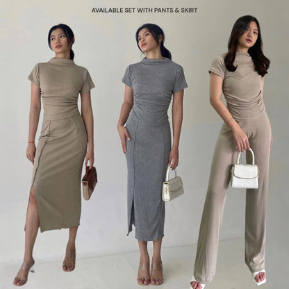 [ELEVENBASIC] EMMA KNIT SET | ONE SET TURTLE NECK | SETELAN WANITA ROK & CELANA RAJUT