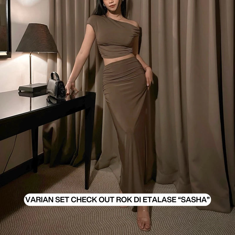 ELEVENBASIC - GWEN SET | ONE SET & TOP ONLY | SETELAN WANITA ONE SHOULDER OFF SHOULDER STRETCHY BISA DIBELI