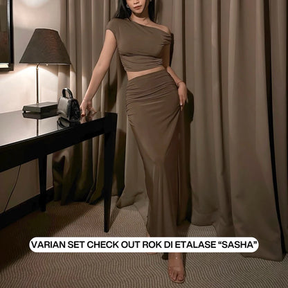 ELEVENBASIC - GWEN SET | ONE SET & TOP ONLY | SETELAN WANITA ONE SHOULDER OFF SHOULDER STRETCHY BISA DIBELI