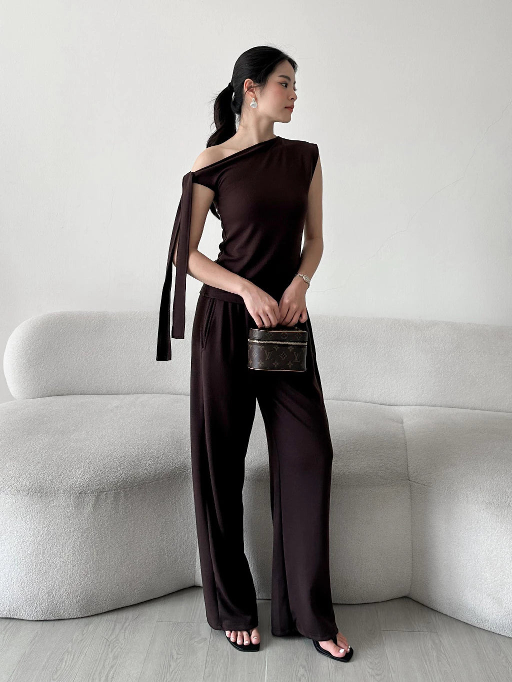 EMMA KNIT SET / Set Wanita Lengan Pita Korean Knit Celana Panjang