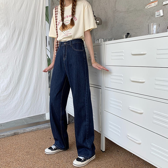 Celana Jeans Longgar Kaki Lebar & Lurus Korean Style