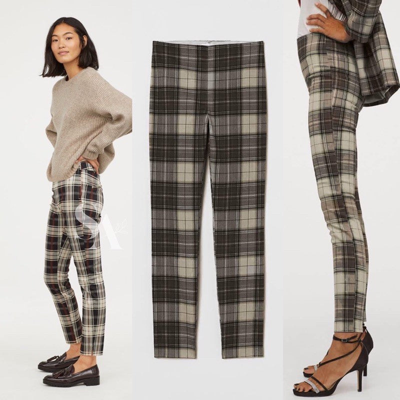 H&M tartan mocca slim trousers