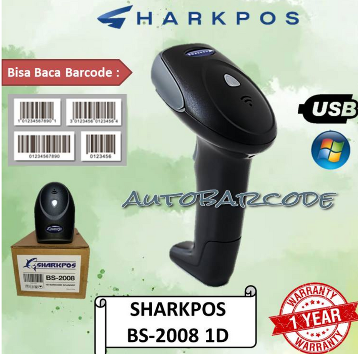 BARCODE SCANNER SHARKPOS BS 2008 LABEL BARCODE 1D TANPA STAND