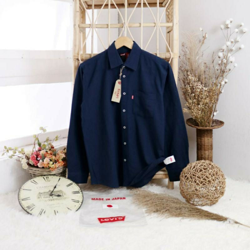 KEMEJA TANGAN PANJANG PRIA LEVIS ORIGINAL IMPORT - Biru Navy, M