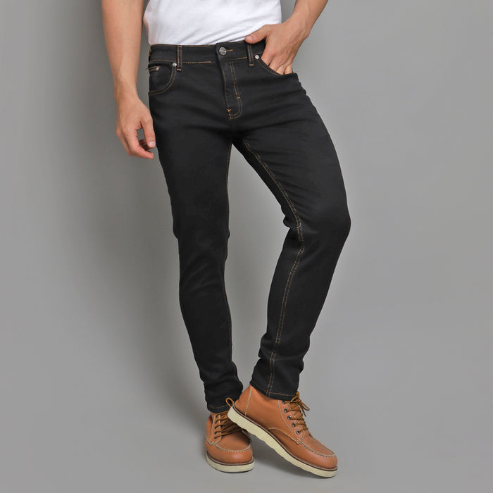 VENGOZ Celana Jeans Skinny Pria Premium - Solid Black Gold Stitch - 30