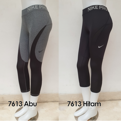 Celana Legging Sport Wanita 7/8 Nike Adidas PREMIUM Grade Ori Gym Lari - 7613 HITAM, L