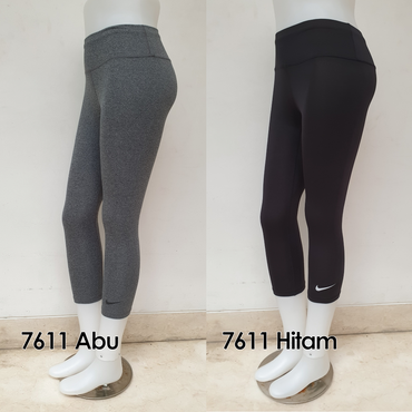 Celana Legging Sport Wanita 7/8 Nike Adidas PREMIUM Grade Ori Gym Lari - 7613 HITAM, L