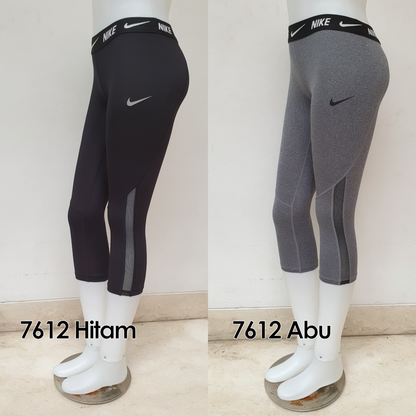 Celana Legging Sport Wanita 7/8 Nike Adidas PREMIUM Grade Ori Gym Lari - 7613 HITAM, L