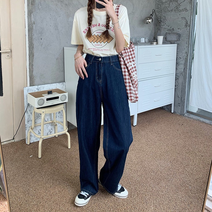 Celana Jeans Longgar Kaki Lebar & Lurus Korean Style