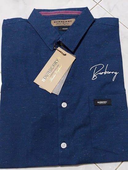 Kemeja Lengan Pendek Pria Kombinasi Kotak Import - Burberry Navy, L