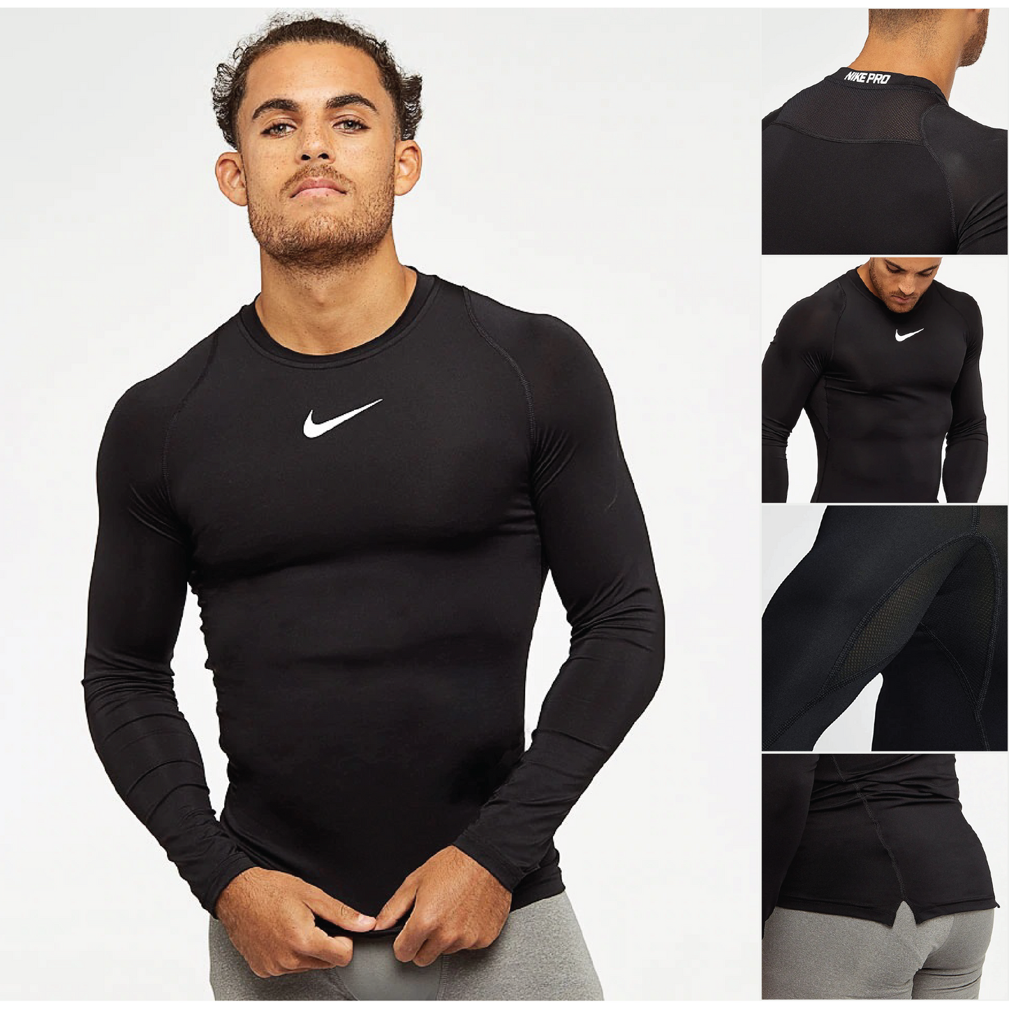 BASELAYER MANSET NIKE PRO PANJANG GRADE ORI BOLA LARI SEPEDA - Nike Leher Navy, L