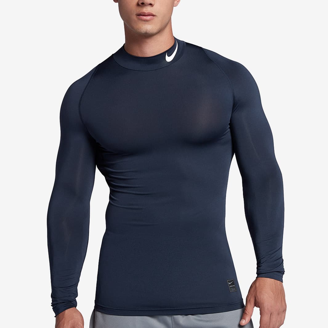 BASELAYER MANSET NIKE PRO PANJANG GRADE ORI BOLA LARI SEPEDA - Nike Leher Navy, L