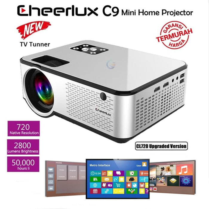 Proyektor Cheerlux C9 Mini LED 2800 Lumens Projector TV Tuner - C9 ANDROID